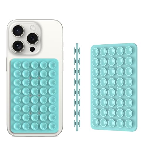 Double Sided Silicone Suction Phone Holder Mount, Silicon Accessory for iPhone and Android, Hands-Free Mirror Shower Phone Holder, TikTok Videos and Selfies (Light Blue+Sand Pink) - color: Light Blue+Sand Pink
