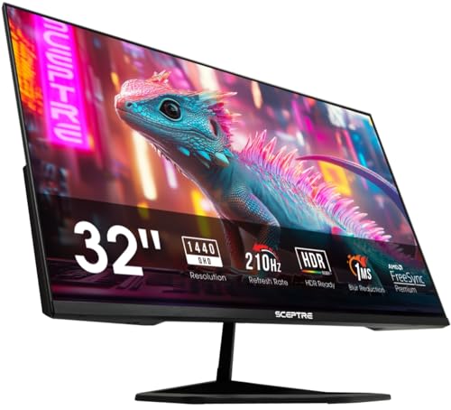 Sceptre New 32-inch 2K QHD 2560 x 1440 Prime Gaming Monitor up to 210Hz USB Type-C DisplayPort HDMI sRGB 115% 1ms Build-in Speakers, Machine Black 2026 ((E325B-QW200D Series) - size: 32