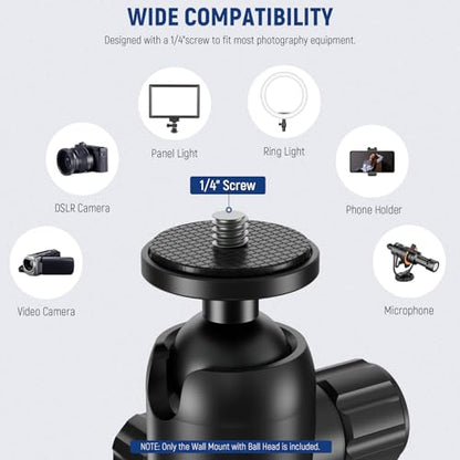 NEEWER 2.2 Inch Wall Ceiling Mount with Dual 360° Pan Base, 1/4" Ball Head, 10 Screws, Photography Studio Camera Wall Mount for Ring Video Light Strobe Flash Speedlite, Max Load 4.4lb/2kg, ST-WM3