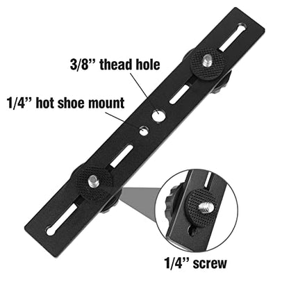 Dual Camera Mount Flash Extension Bar, ChromLives 8"/20.3cm Tripod Bracket Mount, 1/4'' Dual Hot Shoe Mount for Camera Compatible with LED Light, DSLR Camera, Tripod and More
