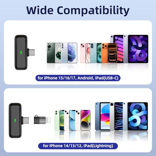 NPTCL Wireless Lavalier Lapel Microphone for iPhone iPad Android Phone | LED Digital Charge Display, Noise Reduction, 24 Hours Charging Case, 70Ft Cordless Recording for Youtube Tiktok Podcast