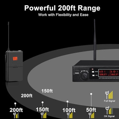 innopow 200-Channel Wireless Lavalier Microphone, Dual UHF Bodypack Cordless Lavalier Mic System Set, Auto Scan, Long Range 200-240Ft, 16 Hours Use Ideal for Speaking, Classroom 2023 333B…