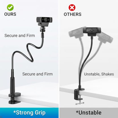 Webcam Stand Mount for Desk, Flexible Gooseneck Webcam arm Holder with Clamp, Web Camera Computer Stand Compatible with Action Camera Gopro C922 C930e C920S C920 C615 C960 C920x BRIO