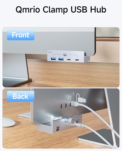USB Hub 3.1, 10Gbps Clamp USB Hub with 2 USB-A Data Ports, 2 USB-C Port with Extra Power Supply Port (Silver) - color: Silver