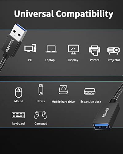 USB Extension Cable, A Male to A Female Cord, USB 3.0 Extender Compatible for PS4, PC, Laptop, TV, Headphone, Hard Drive, Keyboard, Mouse, Printer, Webcam (4FT/1.2M, Black) - size: 4 feet