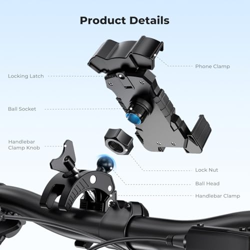 K&F CONCEPT Motorcycle Phone Mount, Bike Phone Holder, 360° Adjustable & Quick Install Handlebar Clamp for 4.7" to 6.9" Phones - style: Motorcycle Phone Mount