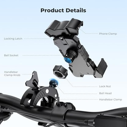 K&F CONCEPT Motorcycle Phone Mount, Bike Phone Holder, 360° Adjustable & Quick Install Handlebar Clamp for 4.7" to 6.9" Phones - style: Motorcycle Phone Mount