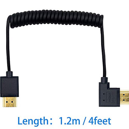 Duttek 4K Coiled Short HDMI Cable 1FT-4FT, Left Angled 90 Degree HDMI Male to Male Cable Extreme Thin/Samll for 3D and 4K Ultra HD TV Stick - size: Left Angled Male to Male 4FT/1.2M