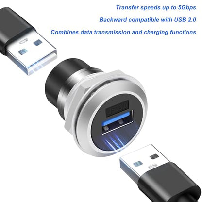 MEIRIYFA USB 3.0 Panel Mount Coupler USB A Female to Female Pass Through Round Socket Connector Bulkhead Extension Adapter with Water/Dustcap