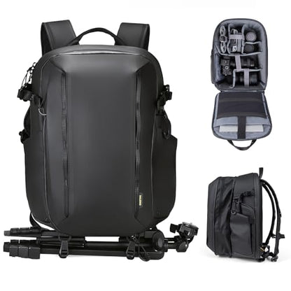 RaLeno Camera Backpack Bag, 22L+5L (Expandable Compartment) Waterproof Camera Case with Quick-Access Side Pocket for DSLR SLR Mirrorless Camera Compatible with DJI Mavic Drone/16 Laptop/Tripod Holder