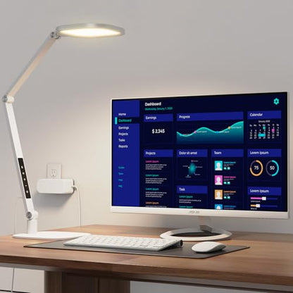 LitONES LED Desk Lamp for Home Office, Professional Eye-Caring Diffused Desk Light, 3 Color 10 Brightness Computer Light, Dimmable Office Lamp with Memory & Timer Func, Metal Swing Arm Table Lamp - color: White