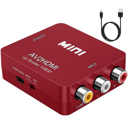 ABLEWE RCA to HDMI,AV to HDMI Converter, 1080P Mini RCA Composite CVBS Video Audio Converter Adapter Supporting PAL/NTSC for TV/PC/ PS3/ STB/Xbox VHS/VCR/Blue-Ray DVD Players, Red - color: Red