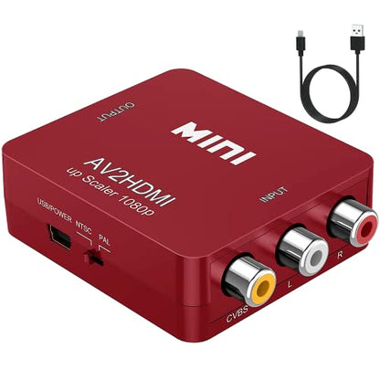 ABLEWE RCA to HDMI,AV to HDMI Converter, 1080P Mini RCA Composite CVBS Video Audio Converter Adapter Supporting PAL/NTSC for TV/PC/ PS3/ STB/Xbox VHS/VCR/Blue-Ray DVD Players, Red - color: Red