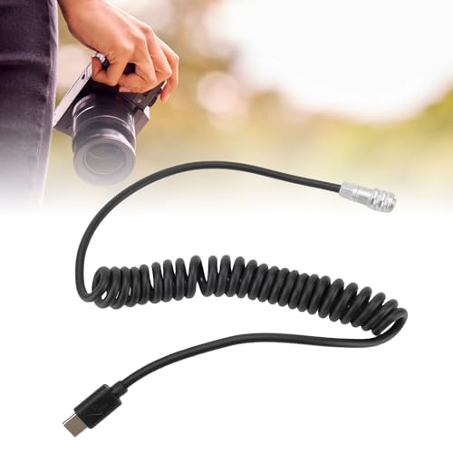 Yunseity Power Cable for BMPCC 4K 6K Cinema Cameras, USB C PD Fast Charging Coiled Cord with LED Power Indicator, S Dual Pin Aviation Connector, Extendable 13cm to 150cm