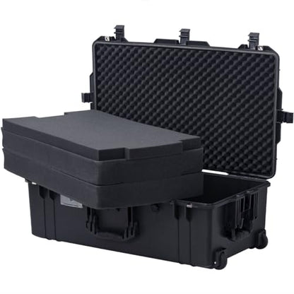 32" L x 18" W x 11" H Large Hard Case with Foam, Portable Rolling Hard Case with Wheels, Waterproof Shockproof Dustproof, Suitable for Cameras, Lenses, Camcorder, Instrument, Telescopes