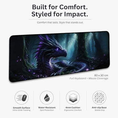 Dragon XL Gaming Mouse Pad (31.5x11.8) Waterproof 4mm Smooth Desk Mat