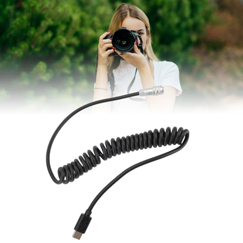 Yunseity Power Cable for BMPCC 4K 6K Cinema Cameras, USB C PD Fast Charging Coiled Cord with LED Power Indicator, S Dual Pin Aviation Connector, Extendable 13cm to 150cm