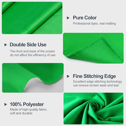 Green Screen Backdrop, 7×10FT Photography Chromakey Greenscreen Background Sheet for Zoom Meeting, Polyester Fabric Cloth Curtain for Photo Video Studio, Party, Live Streaming, Photoshoot - size: 7x10ft