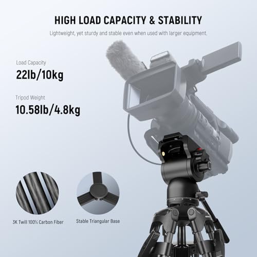 NEEWER LL34 78" Video Camera Tripod One Step Quick Release with Adjustable Damping Fluid Head, Heavy Duty Carbon Fiber Tripod with Dual Mode QR Plate, Max Load 22lb - style: LL34