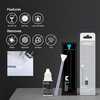 VSGO APS-C Sensor Cleaning Kit, 6pcs Sensor Swabs & 10ml Sensor Cleaner for Nikon Sony Canon DSLR Camera Clean (VS-S02-6)