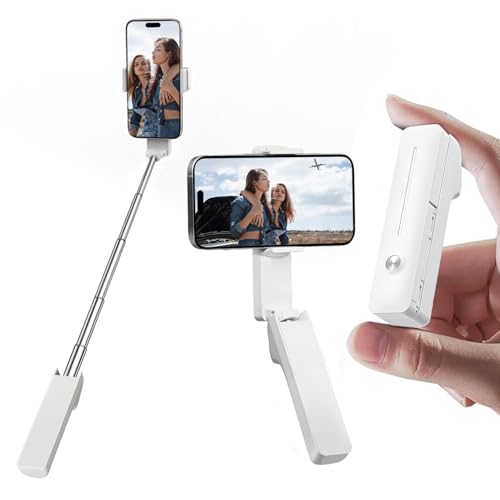 yAyusi Extendable Mini Selfie Stick for iPhone, Pocket Size Portable Selfie Stick with Remote, Compact Phone Selfie Sticks with Phone Holder for Content Creation/Vlog/Video Record/Live Stream (White) - color: White