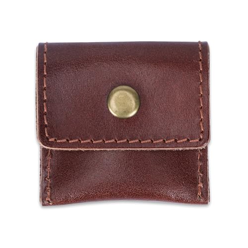 Leather Ring Pouch, Brown Leather Jewelry Holder, Wedding Case for Men and Women - Full Grain Pouch for Engagement Handcrafted Bridal Jewellery Storage, Guitar Picks Camera SD Card Holder - color: Wine