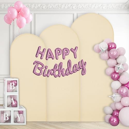 WEERRW Beige Arch Backdrop Cover Ballon Arch Stand Covers Set of 3 Spandex Fitted Round Top Chiara Stretchy Backdrop for Wedding Birthday Party Decoration(6FT, 6.6FT, 7.2FT) - color: Beige, size: 4FT, 5FT, 6FT