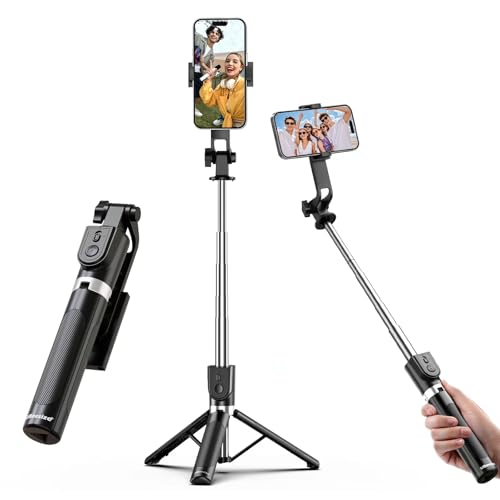 UBeesize Selfie Stick Tripod for iPhone and Android, 52'' Extendable Phone Tripod Stand with Remote, Portable Selfie Sticks with Phone Holder for Video Recording & Travel - color: Black
