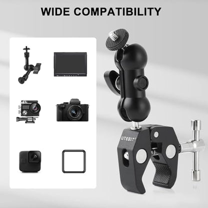 UTEBIT Super Clamp Camera Mount with 360° Ballhead Magic Arm, Black | Super Clamp Mount with 1/4" and 3/8" Thread, Desk/Bike/Bicycle/Motorcycle/ Handlebar for GoPro, Phone, Camera, Monitor