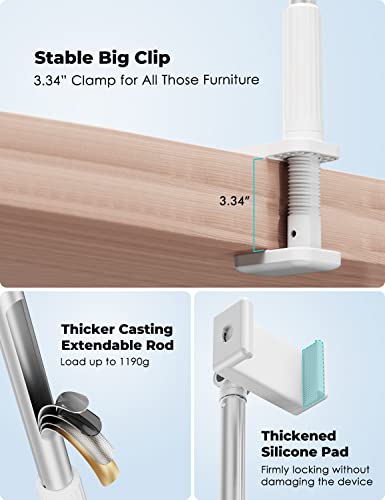 Viozon Phone Holder, Flexible Long Arm,Overhead Mount,360° Angle Adjustable,Aluminum Alloy, C Clamp for Headboard Bedside&Table&Desk,Compatible with 3.5"-6.9" Phone,iPhone 16 15 Plus/Pro Max W - color: White