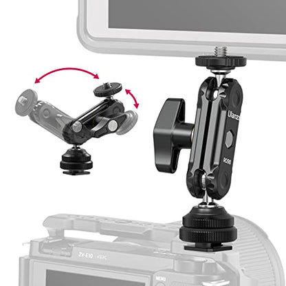 R098 Cold Shoe Monitor Mount, 1/4" Rotatable Dual Ballhead Hot Shoe Mount Microphone Fill Light Camera Monitor Swivel Bracket Compatible with DJI OSMO 360/Pocket 3/Insta 360 x 5/Sony/Canon/Nikon /Fuji