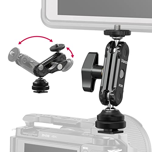 R098 Cold Shoe Monitor Mount, 1/4" Rotatable Dual Ballhead Hot Shoe Mount Microphone Fill Light Camera Monitor Swivel Bracket Compatible with DJI OSMO 360/Pocket 3/Insta 360 x 5/Sony/Canon/Nikon /Fuji