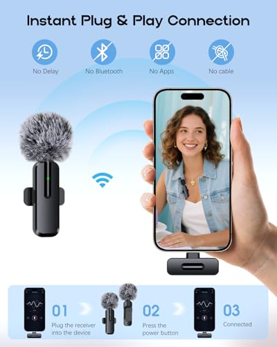 Wireless Mini Microphone for iPhone, Android, iPad, 2-Pack | Noise Reduction, Clear Voice, USB-C, for Video Recording, TikTok, Podcast, Content Creation