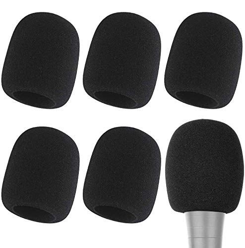 6 Pack Foam Microphone Covers, Thick Handheld Mic Windscreen Pop Filter for Standard Microphones, Washable Sponge Sleeve for KTV, Singing, Podcasting and Stage Performance (Black) - size: Small