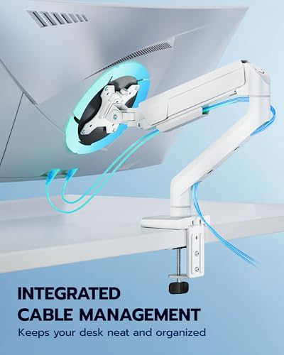 ARES WING Heavy Duty Single Monitor Arm - Fully Adjustable Monitor Mount for 17"-40" Ultrawide Screens up to 26.4 lbs with Clamp/Grommet Desk Mount, 75/100 Vesa Mount, White - color: White, style: Non USB