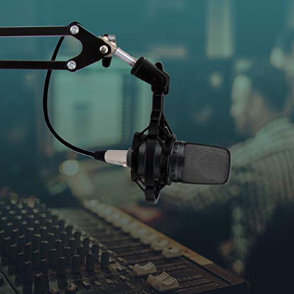 Pyle Suspension Boom Mic Stand with Shock Mount – Adjustable Desktop Mic Stand Boom Arm with Clamp, XLR Cable, Mic Clips – Heavy-Duty Microphone Stand for Podcast, Studio, Streaming, Broadcasting