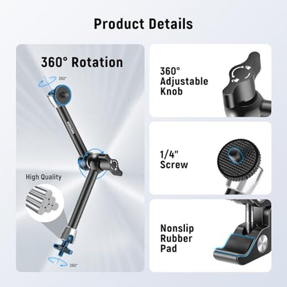 NEEWER 9.8"/25cm Adjustable Magic Arm with Super Clamp, 1/4" & 3/8" Threads, 1/4" Screws for Flash/LED Light/Microphone/Monitor, Compatible with SmallRig Camera Cage, Max Load: 3.3lb/1.5kg, ST25C - style: 9.8"/25cm w/Clamp