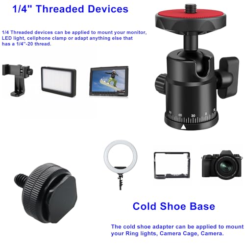 Universal 1/4" Swivel Mini Ball Head Screw Tripod Mount with Hot Shoe Mount, EszkozTA 360° Panoramic Rotating Mount Base Adapter for DSLR Cameras HTC Vive Tripods Monopods Light Stand - color: Red