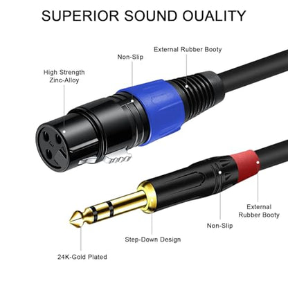 2Pack 6.35mm Dual TRS to XLR Female Cable for Microphone, Mixer, Amplifier, 1.5 FT, Dual 1/4 Male to XLR Audio Cable, Y Splitter Patch Cord, 3-PinXLR to Dual 1/4 TRS Male Converter Adapter Cable - size: 1.5Ft, 2Pack, style: Dual 1/4 to XLR Female
