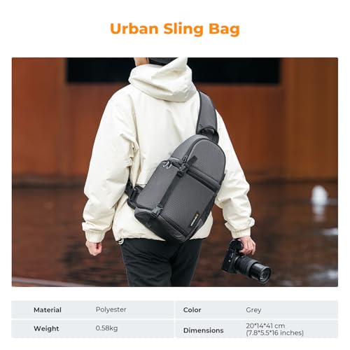 K&F CONCEPT Camera Sling Bag Crossbody Bag Camera Shoulder Backpack DSLR/SLR/Mirrorless Photography Bags Compatible with Canon/Nikon/Sony/Fuji/Gopro/DJI - color: Grey, size: Medium
