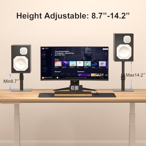 Suptek Free-Standing Speaker Stand Desktop Set, 9.6 x 8.8 inch Trays, Height Adjustment and Tilt, Universal Audio Holders for Computer and Bookshelf Speakers, Elevated Sound, 2 Pack, Black, SDM001T - color: Black