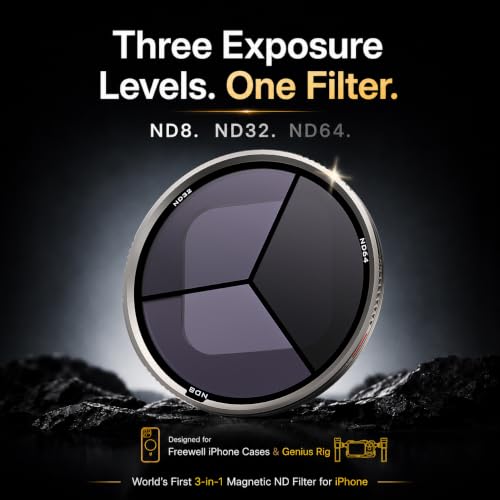 Freewell 3-in-1 Magnetic Split Neutral Density Filter - ND8, ND32 & ND64 Compatible with Freewell iPhone Cases & Genius Rig Cage - style: 3 in 1 ND