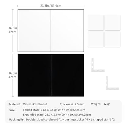 SITTO Product Photography Backdrops, Light-Absorption Black Flocked Cloth and White Paper Photo Backdrop Board with 2Pcs Bracket Small Photography Props for Model, Jewelry, Cosmetics etc (15.7x11.8) - color: Black and White