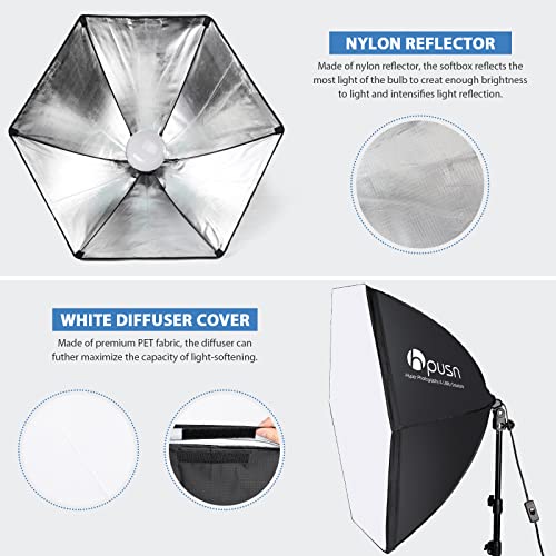 HPUSN Softbox Photography Lighting Kit, 30"X30" Softbox Lighting Kit, 2pcs E27 Socket 5400K LED Bulb, Photo Studio Light for Portrait Lighting, Photography/Video Recording/Live Streaming/YouTube