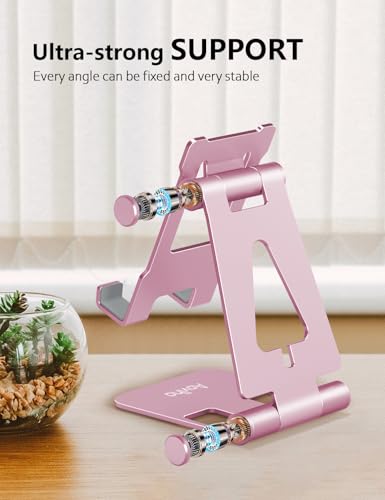 Aoviho Foldable Cell Phone Stand for Desk, Adjustable Phone Holder for Office, Video Calls and Streaming, Portable Desktop Phone Dock Compatible with iPhone 17 16 15 14, Samsung Galaxy, Pink - color: Pink