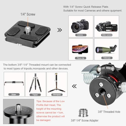 Koolehaoda Mini Ball Head with Arca Quick Release Plate, 360° Panoramic | Φ28mm Metal Ball Joint, 1/4" Screw, Max Load 22lbs/10kg, for DSLR Camera Tripod Monopod, Lightweight Aluminum - color: 28mm Ball Head
