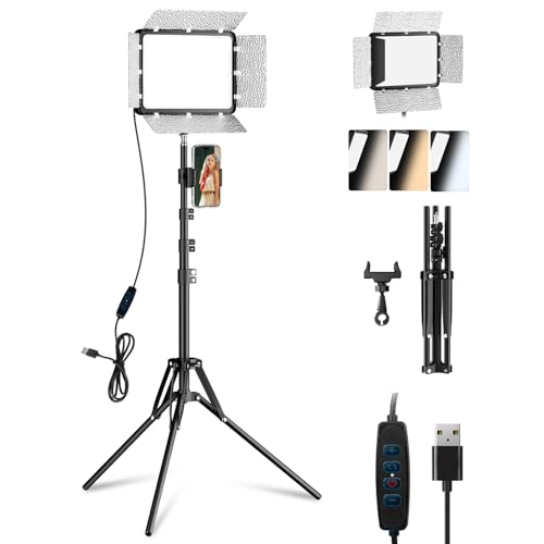 EMART LED Video Light Kit with Phone Holder & Barndoor, 2800-7000K Dimmable Studio Lights for Video Recording, 73'' Height for Live Streaming, YouTube, Vlog, Photography, Content, Podcast, 1-Pack - color: 15W, size: 29-73inch(1 Pack)