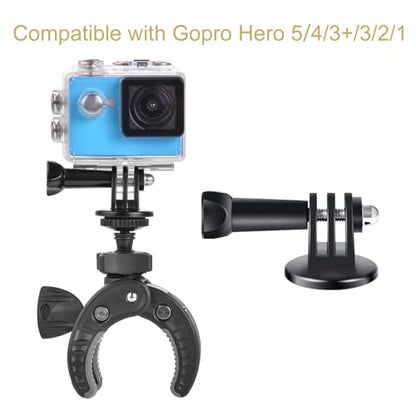UTEBIT Camera Mount Clamp, 360° Ballhead with 1/4" Thread Holes, Black | Umbrella Clamp Motorcycle Camera Pole Mount Desk Holder, Super Clamp with Phone Tripod Mount for Gopro/DSLR/Stabilizer - color: Black