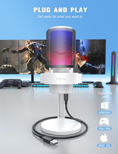 FIFINE Gaming USB PC Computer RGB Microphone for Live Streaming, Meeting, Podcasting, Video, Condenser Mic with Monitoring Headphone Jack, Light Control, for MAC OS/Windows-AmpliGame A8 White - size: A8W-Desktop