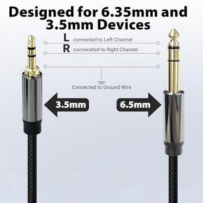Cyberguys 3.5mm to 1/4 Cable, TRS to TRS Stereo Audio Cord, 3.5 to 1/4 Inch Braided Cable, Gold-Plated Connectors, Cables for Guitar, Keyboard, Digital Piano, Speaker, Mixer, Amplifier, Headphone 10ft - size: 10ft